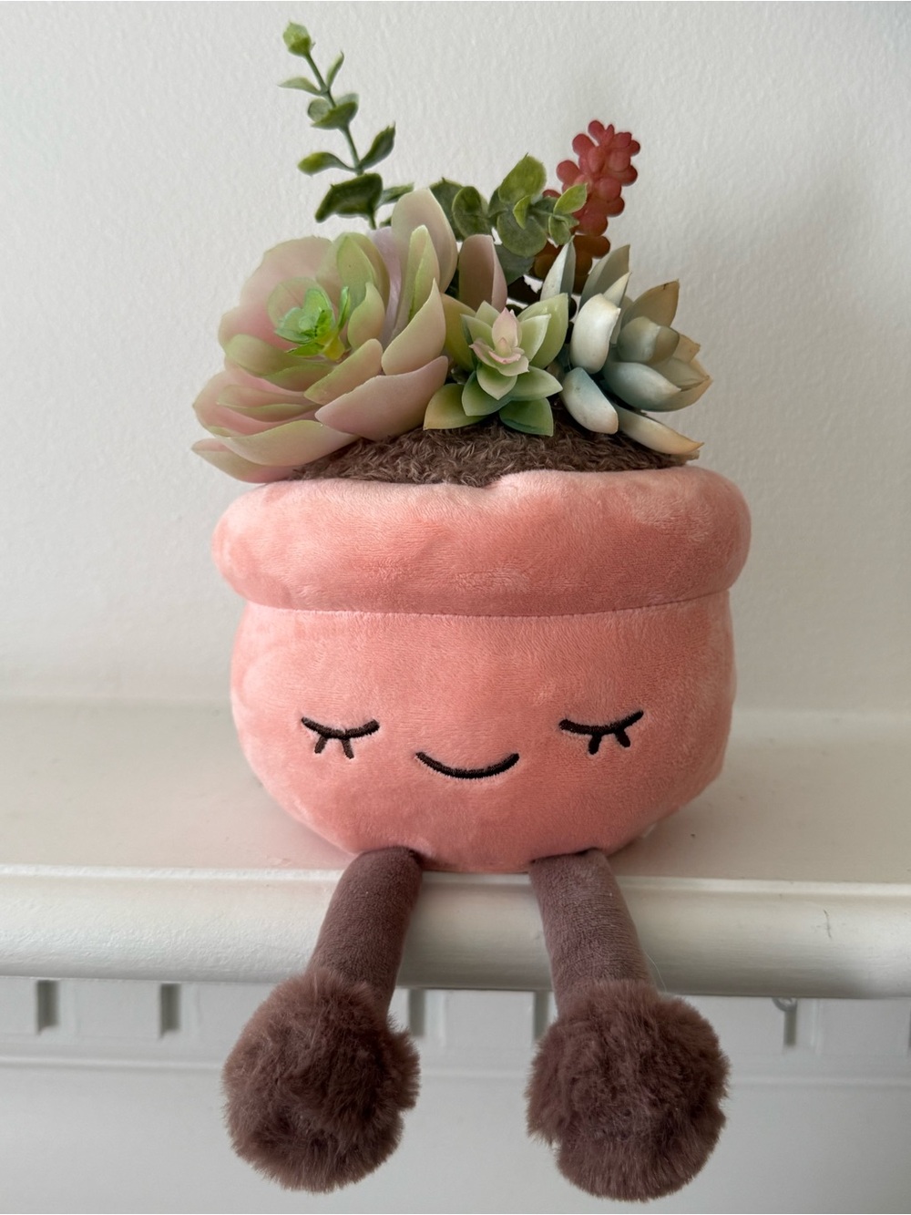 Adorable plush faux succulent planter